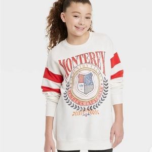 Monterey Country Club Girls' Oversized Varsity Sweatshirt Cream, Ivory Medium